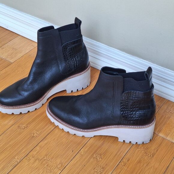 Dolce Vita Huey Lugged Chelsea Ankle Boot Black Exotic Croc size 10 Women's EUC - Picture 3 of 12